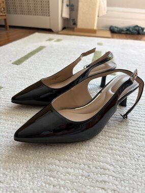 Black Patent Kitten Heel Slingback Pumps WIDE Kelly and Katie
